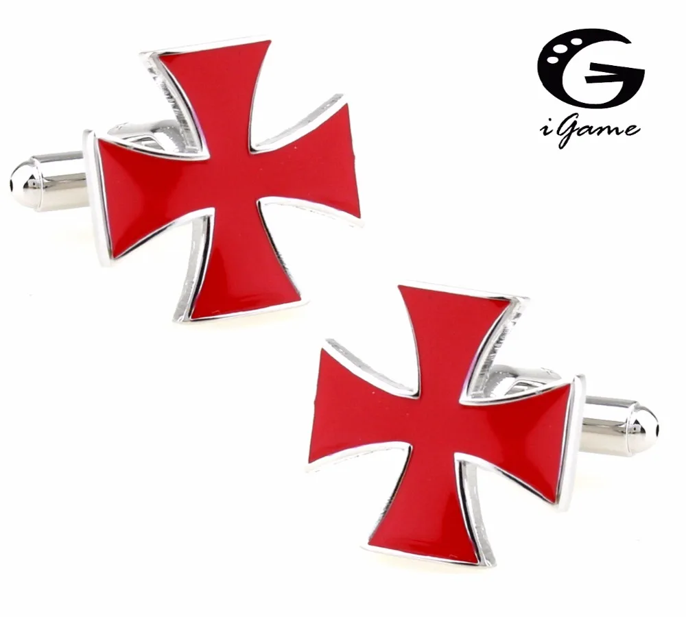 

iGame Men Gift Cross Cuff Links Wholesale&retail Red Blue Black Color Option Copper Material Novelty War Cross Design