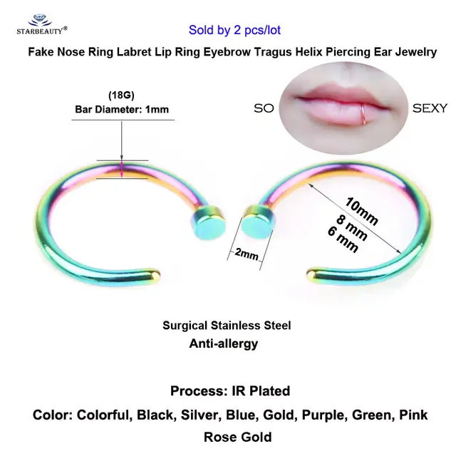 Us 0 18 50 Off 2pcs C Fake Nose Ring Septum Labret Lip Nose Piercing Helix Piercing Tragus Fake Piercing Oreja Nostril Pircing Clip Ear Cuff In Body