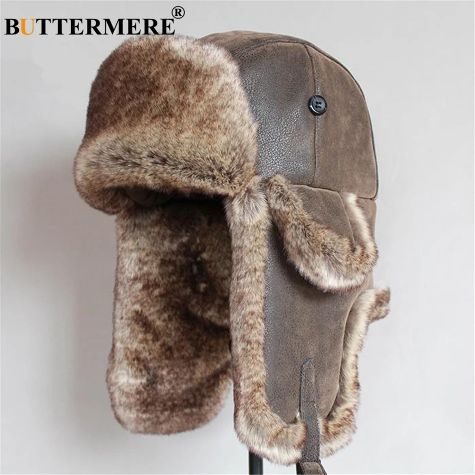 Buttermere Kulit Mens Bomber Topi Bulu 