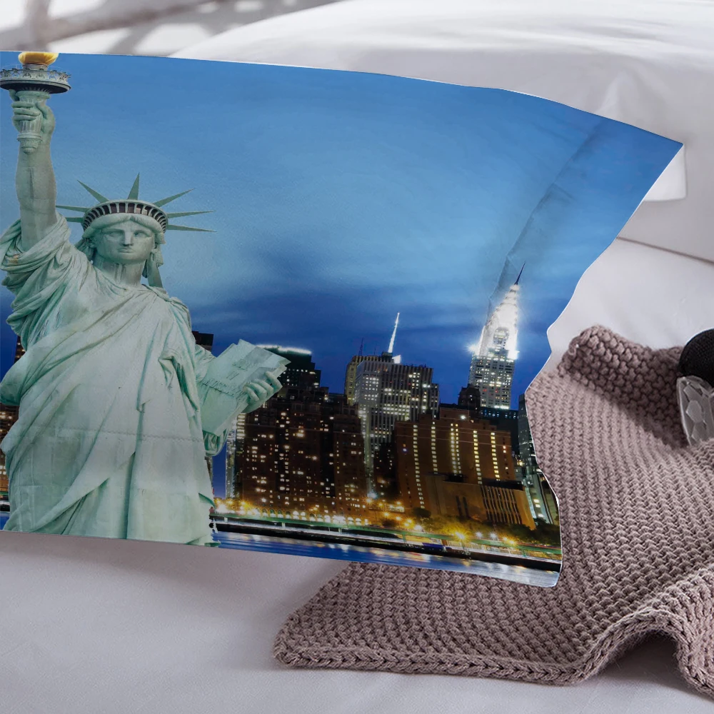 3D комплект постельного белья с принтом Статуя Свободы, ночной вид на город, Нью-Йорк, постельное белье, домашнее пуховое одеяло, 2/3 шт., наволочка