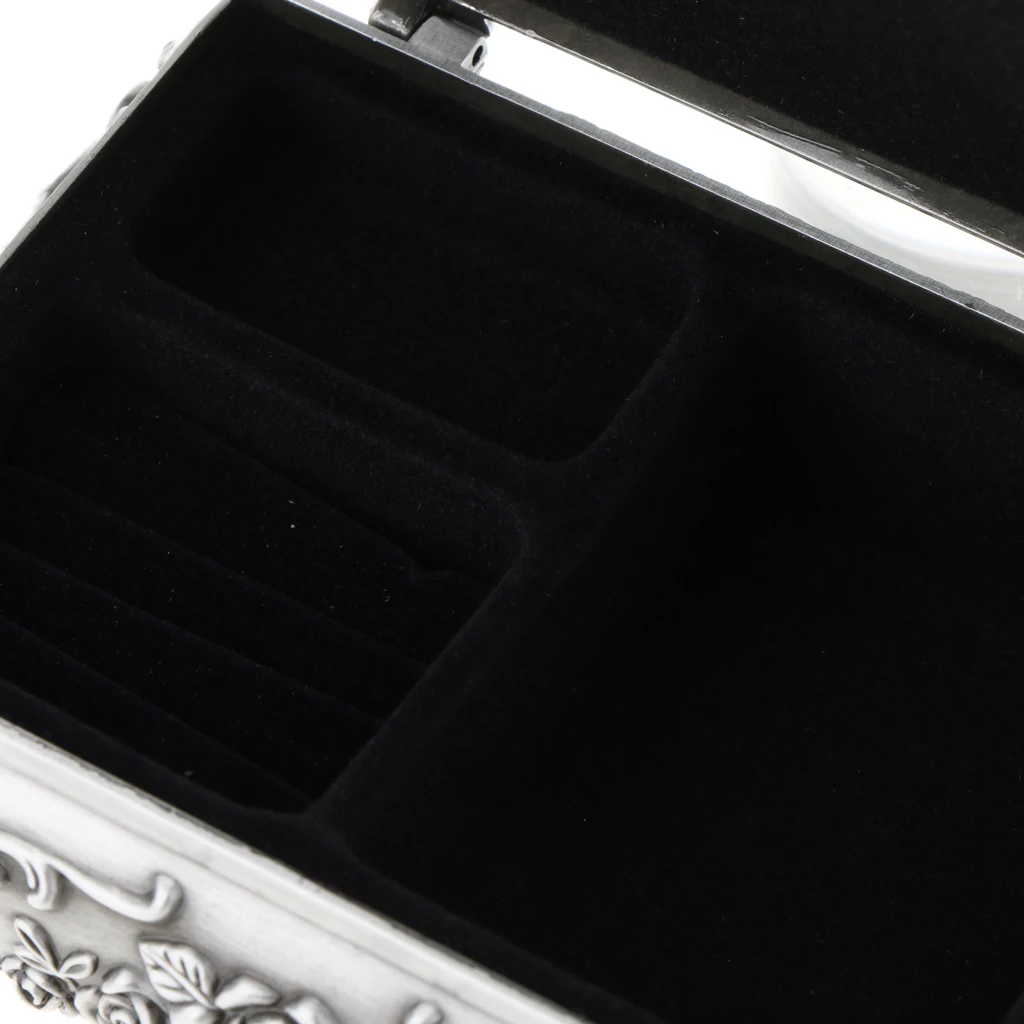 MagiDeal Vintage Jewelry Storage Box Rectangle Zinc Alloy with Antique Rose Flower