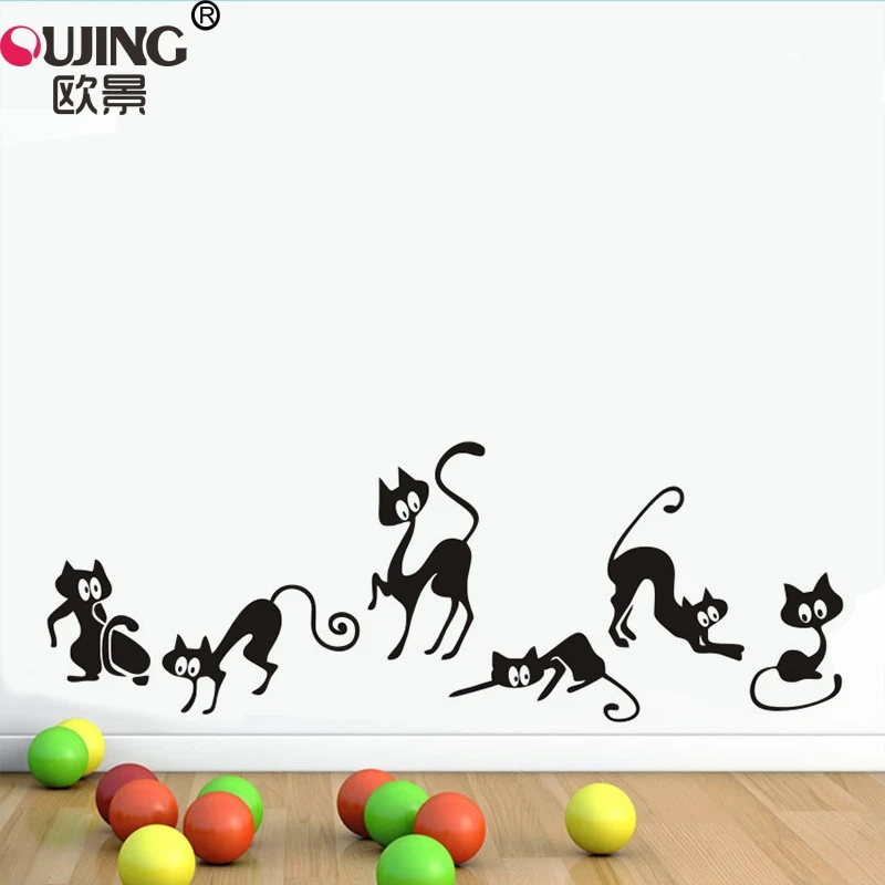

Cartoon Black Naughty Kitten Cats Wall Sticker For Kids Rooms Art Mural Bedroom Fridge Kitchen Home Decoration Vinyl Wall Decor