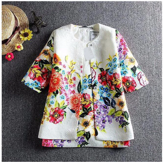 

2016 New Spring Autumn Cute Baby Girls Print Cartoon Jackets Coats+Vest Dress Floral Long Sleeve Children Girl Blazers Outerwear