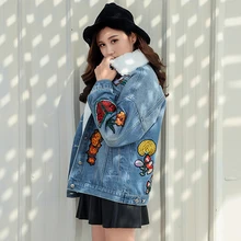 Зимняя джинсовая куртка с вышитой бабочкой, женские утепленные джинсы из овечьего меха, женские куртки, пальто, парка для бойфренда, Casaco