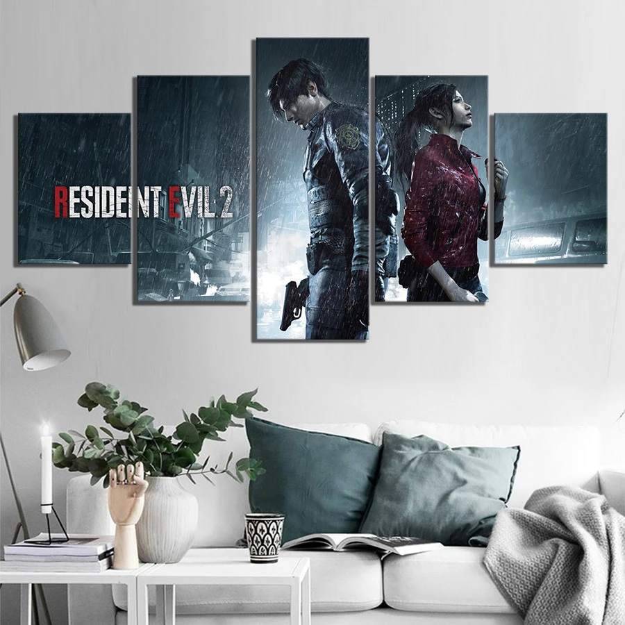 

5 Piece Zombies Game Poster Resident Evil 2 Poster Pictures Canvas Art Decorative Paintings for Home Decor Wall Art