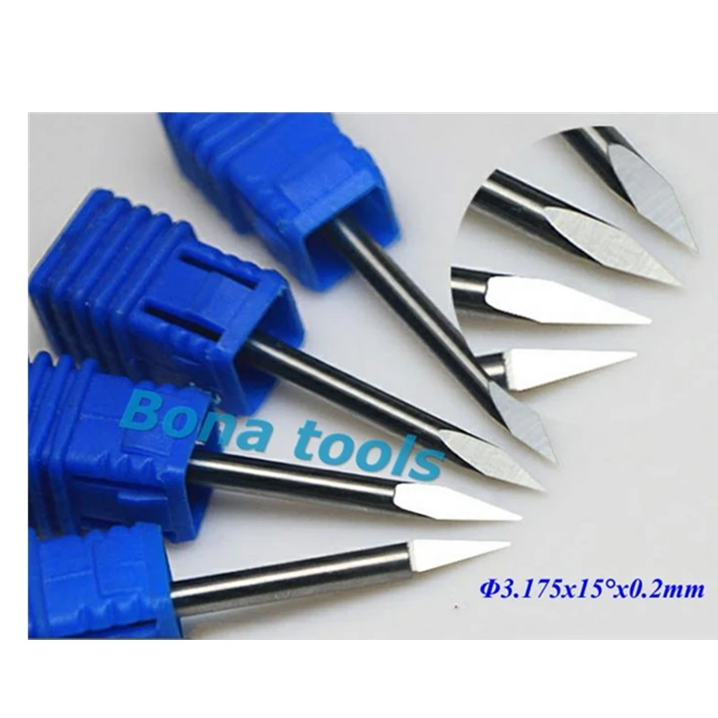 3.175*0.2MM 15 Degree 3 Face Mill Cutter Carbide PCB CNC Engraving Bits, CNC Engraving Cutters