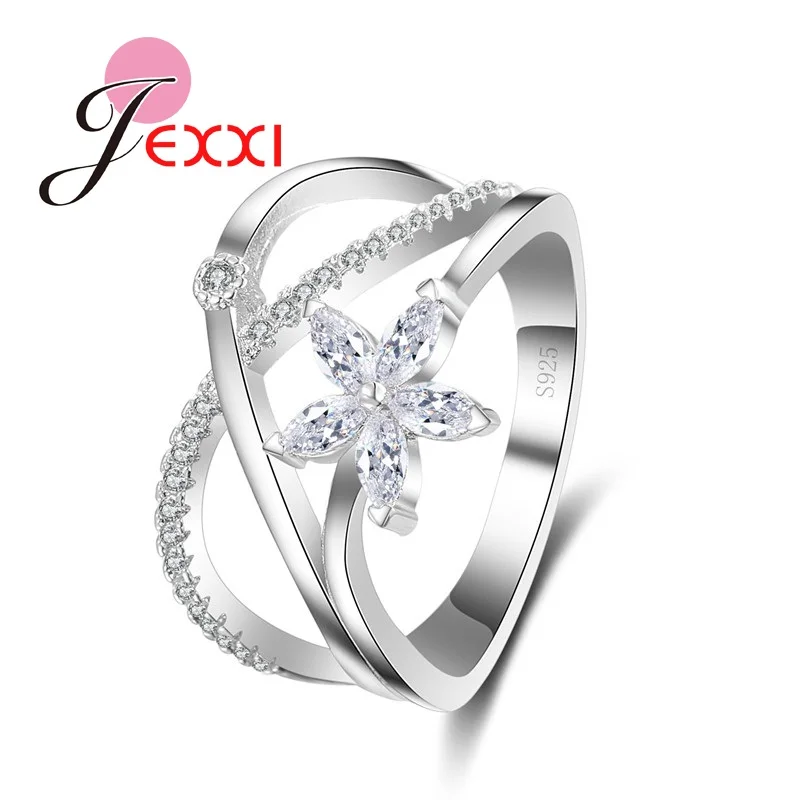 

Wholesale 925 Sterling Silver Wedding Rings Jewelry Fashion Flower Cubic Zircon Crystal Engagement Finger Ring For Girl