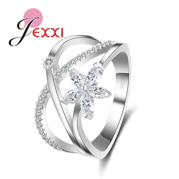 

Wholesale 925 Sterling Silver Wedding Rings Jewelry Fashion Flower Cubic Zircon Crystal Engagement Finger Ring For Girl