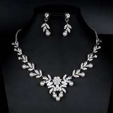 Weibang серебристый циркониевый Ожерелье Комплект сережек для женщин невесты имитация жемчуга ювелирный набор подарок Прямая поставка