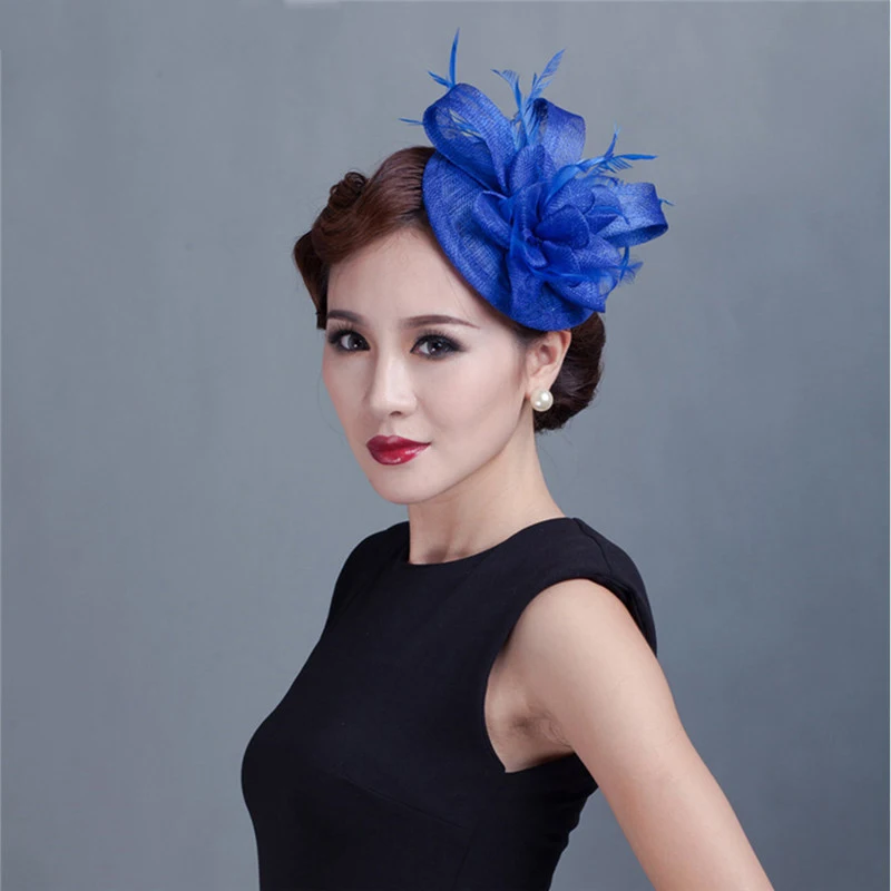 

ShanFu Ladies Sinamay Small Bridal Hat Fascinators with Feather Floral Church Hat with Headband chapeau femme mariage