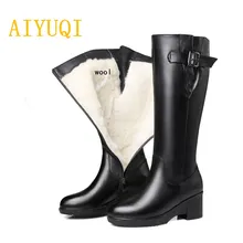 AIYUQI2019 новые шерстяные сапоги до колена высокие сапоги. Толстые теплые женские зимние ботинки Большие размеры 41, 42, 43 высококачественные зимние сапоги женские ботинки в байкерском стиле