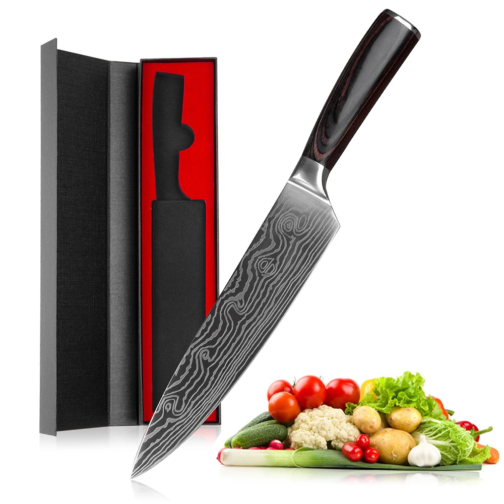

Mokithand 8 Inch Kitchen Chef Knives Japanese 7CR17 440C High Carbon Stainless Steel Laser Damascus Pattern Sharp Santoku Knife