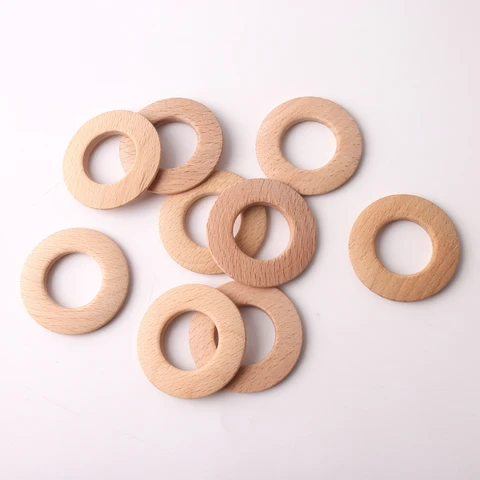 50mm Food Grade Wooden Donuts Circle Unfinished Nature Beech Wooden Ring Room DIY Crafts Making Pacifier Clip Baby Teether