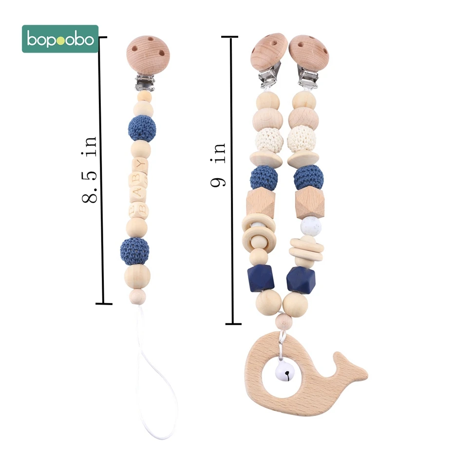 Деревянная детская игрушка, зажим для коляски, детская Мобильная коляска, персонализированная силиконовая цепочка для пустышки из бисера, Жевательная из силикона, погремушка, деревянный Прорезыватель для малышей - Цвет: Blue Set 2