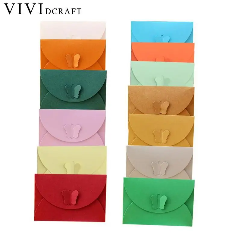 

Color Random Creative Stationery Colored Mini Envelope Butterfly Buckle Pearlescent Paper Envelope For Invitation Envelope Gift