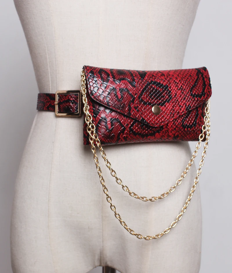Винтаж новый для женщин поясная сумка Змеиный цепи небольшой груди сумки кошелек роскошная упаковка брендовая дизайнерская обувь ремень