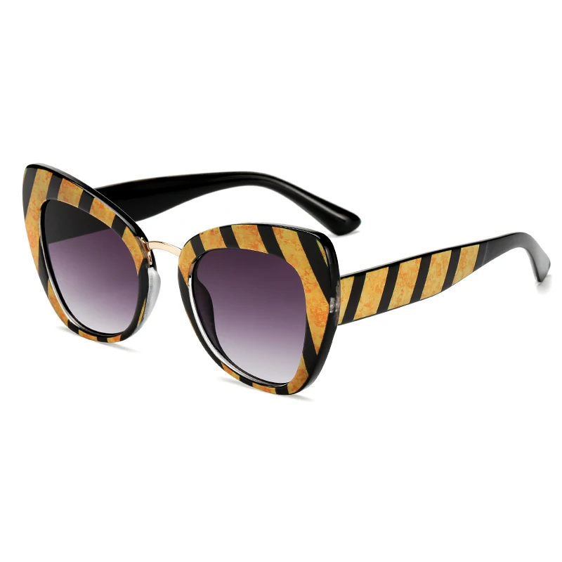 Longkeader Ретро кошачий глаз солнцезащитные очки для женщин печатные буквы любовь очки стимпанк Feminino Lunette Soleil 6933 - Цвет линз: stripe grey