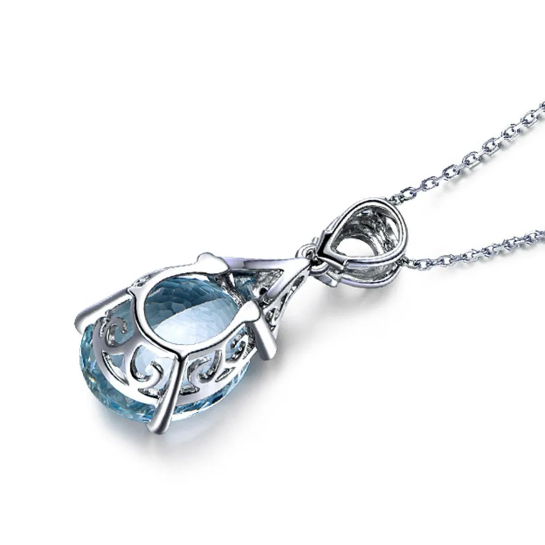 Valentine Lover Gift Classic Charming Natural Stone Blue Crystal Long Chain Necklace Women Wedding Silver Jewelry Shellhard