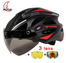 2018 MOON Magnetic Goggles MTB Road Mountain Cycling Helmet Bicycle Helmet In-mold Lens Bike Helmet glass