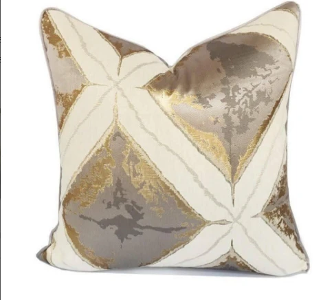 

Nordic rice golden geometry European flower luxury jacquard pillow