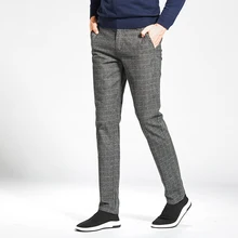 Осень зима мужские брюки Slim Fit стрейч клетчатые брюки мужские качественные черные серые в британском стиле Длинные повседневные мужские брюки