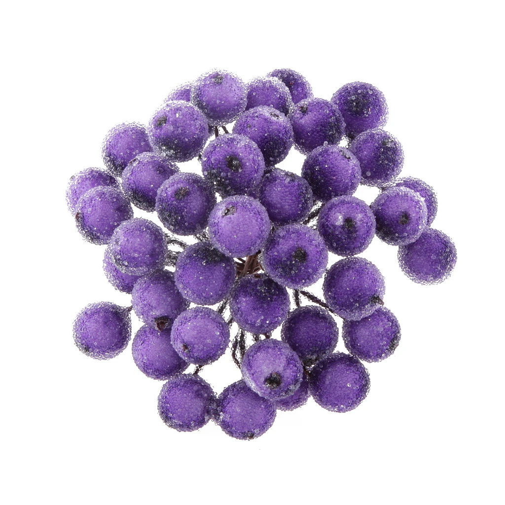 200x Mini Christmas Frosted Fruit Berry Holly Artificial Flower Decor Purple