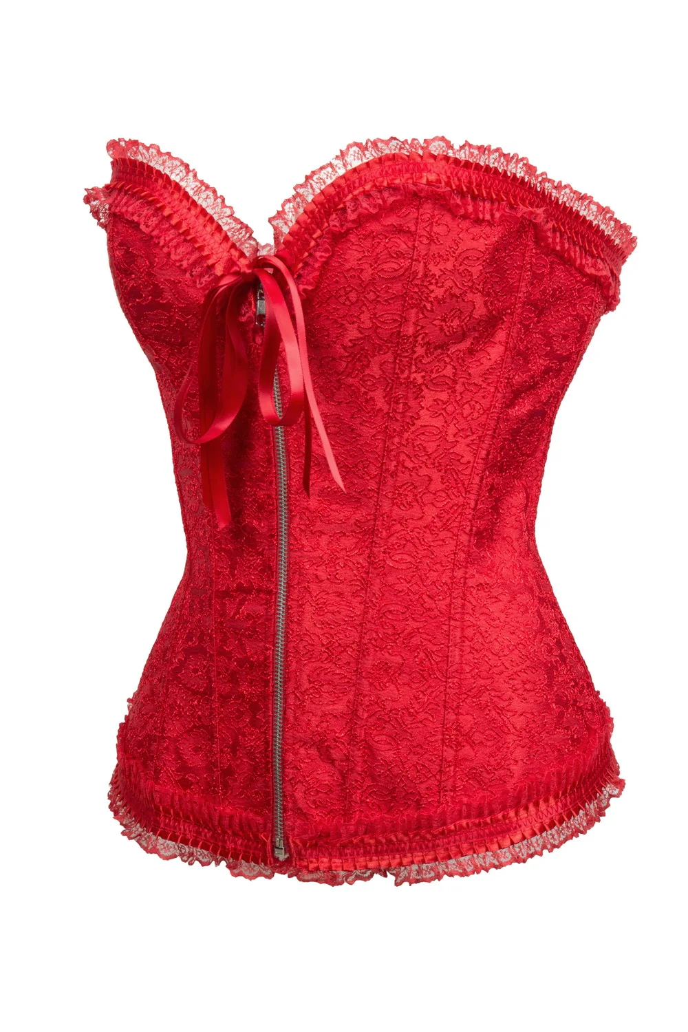 Corset Sexy à fermeture éclair rouge blanc taille surpoitrine Corsets