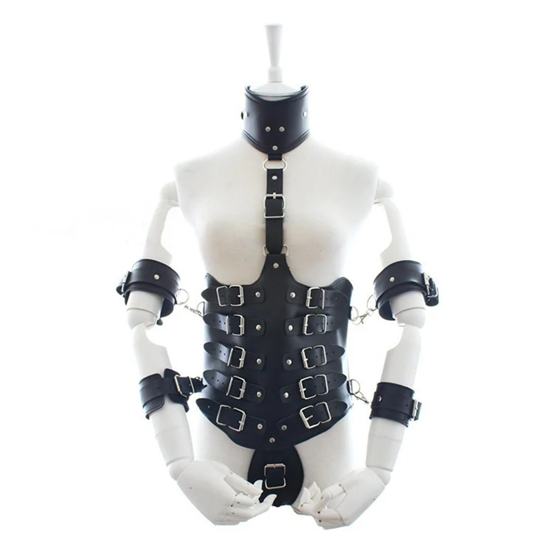 Di cuoio Gotico Del Corpo bdsm Bondage Cage Anello del Collo Manette Mezzo di Formazione Corsetti di Underbust Bustini Hogtie Del Sesso Tute e Tute da Palestra PG0134