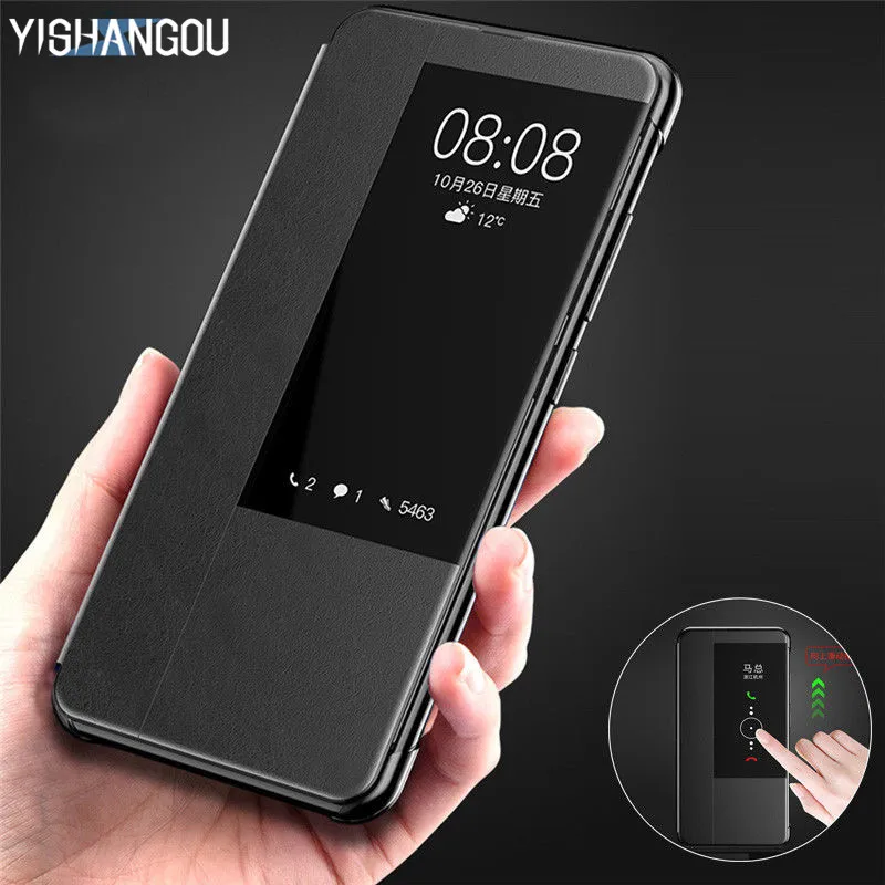 

YISHANGOU Retro View Window Flip Phone Case For Huawei Mate20 X P20 Mate 10 20 Pro P10 Plus PU Leather+Hard PC Hybrid Cover Capa
