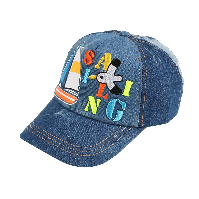 Fashion Kids Baseball Caps Cotton Denim Summer Sun Caps Cowboy Letter Sailboat Snapback Hat Cap For Girls Baby Boys Clothing (12)