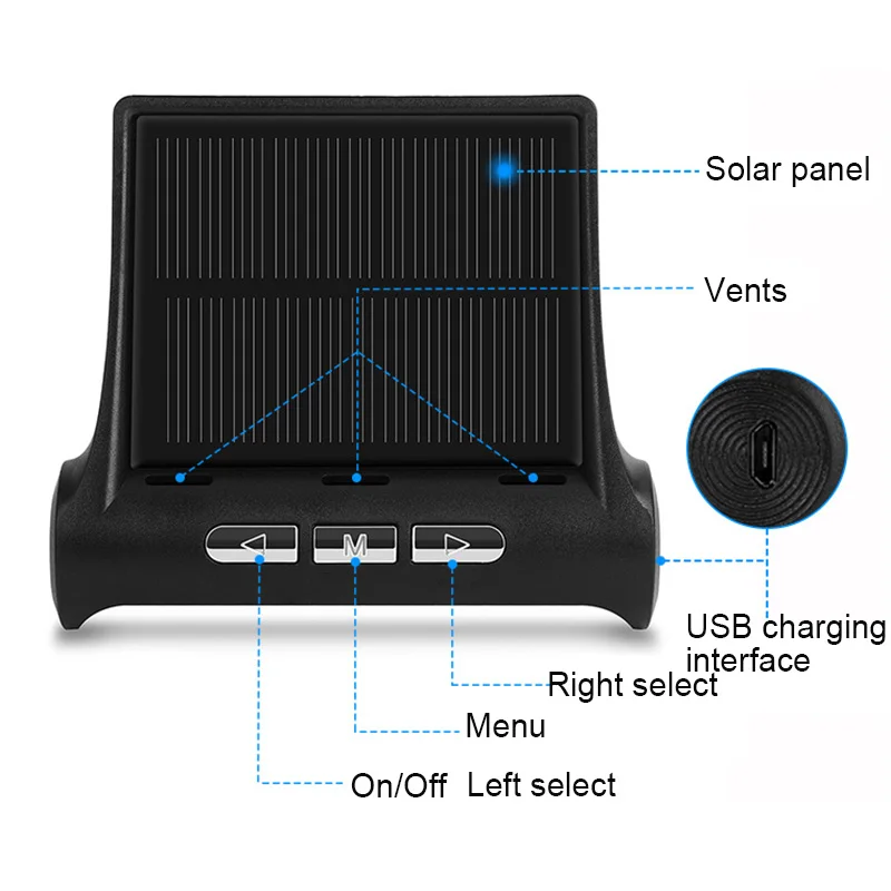 TOSPRA автомобильный TPMS система контроля давления в шинах Солнечная зарядка HD цифровой ЖК-дисплей Автоматическая сигнализация Беспроводная с 4 датчиком