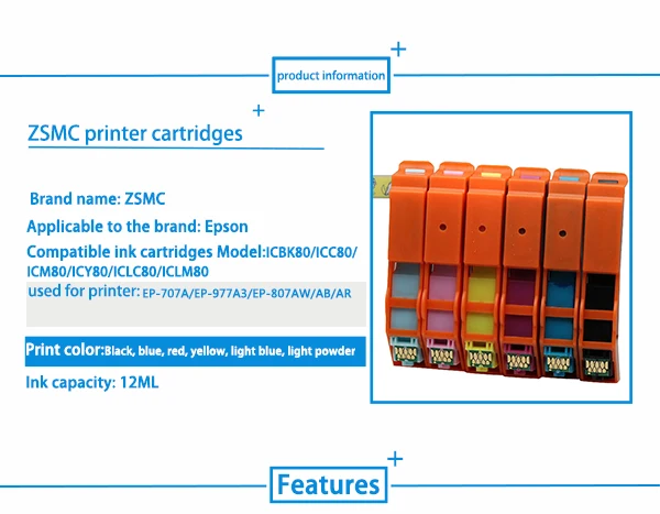 6 шт. Совместимость epson ic80 ICBK80 картридж с чернилами для EP-707A/EP-977A3/EP-807AW принтера