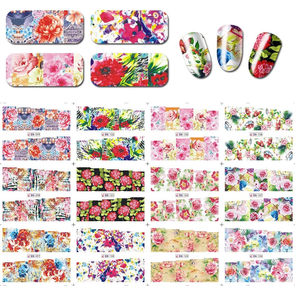 

12sheets/lot 12Patterns Embossed Rose Flower Nail Water Decals Transfer Stickers Nail Sticker Nail Art Decoration BN96-108