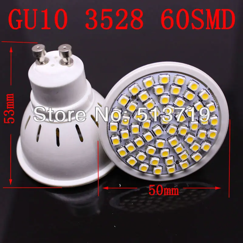 Gu10 60 SMD 3528LED 5W Warm White home led bulbs E...