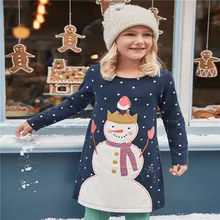 Рождественские платья для девочек г.; платья с аппликацией; детская одежда с длинными рукавами и снеговиком для девочек; модное Хлопковое платье принцессы для девочек