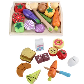 

Baby Toys Educational Cutting Set Fruits/ Vegetable/Dessert Wooden Toys Play Food Kitchen Children Play House Birthday Gift
