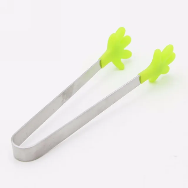 1pc Stainless Steel Mini Tongs Sugar Cube Tong Silicone Hand Shape Food