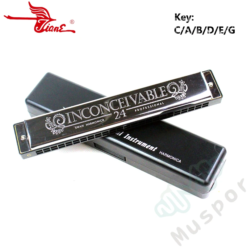 

SWAN Tremolo Harmonica C/A/B/D/E/F/G/A#/C#/D#/F#/G# Key 24 Holes Harp Mouth Organ Woodwind Musical Instruments Case