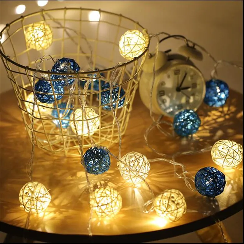 

4m 20 Balls Blue White LED String Lights Sepak Takraw Rattan Ball Outdoor Christmas Wedding Party Decoration Lighting