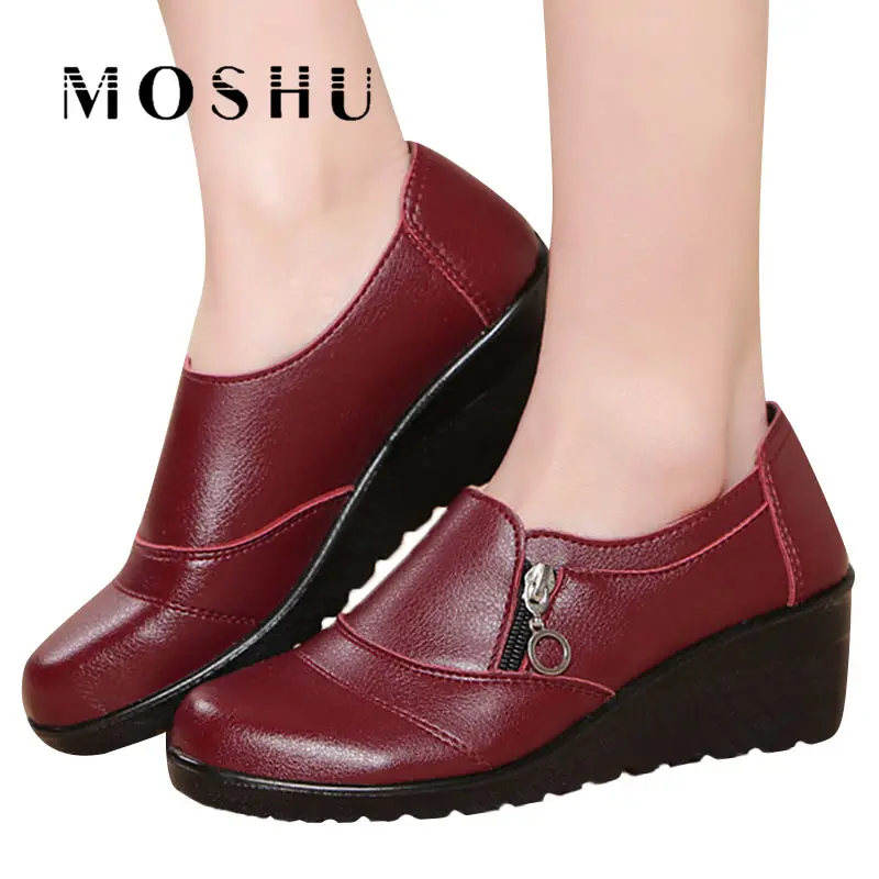 

Designer Spring/Autumn Women Flats Leather Breathable Casual Shoes Wedges Ladies Slip On Zipper Sapato Feminino Size 35-41