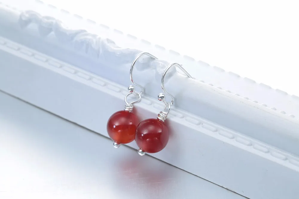 Chandler Round Red Green Loose Stone Bead Dangling Earring Piercing Chalcedony Vintage India Jewelry Bohemia Statement Pendiente - Image 6