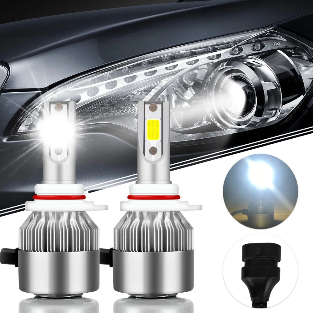 2 шт. 9006 6000K 7600Lm светодиодный фар автомобиля 12V 72W фары для суперяркие белые лампы