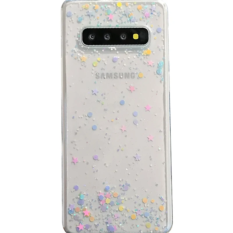 YHBBCASES For Samsung Galaxy S8 S9 S10 Plus Fashion Colorful Bling Paillettes Stars Clear Soft Cover For Samsung Note 8 9 Cases