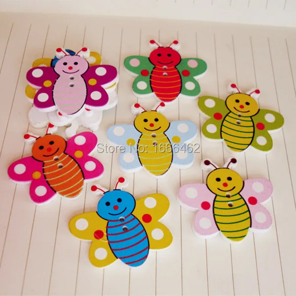 

50 Mixed Wood Sewing Buttons Scrapbooking 2 Holes Flower Ladybug Shape 34*32mm For DIY