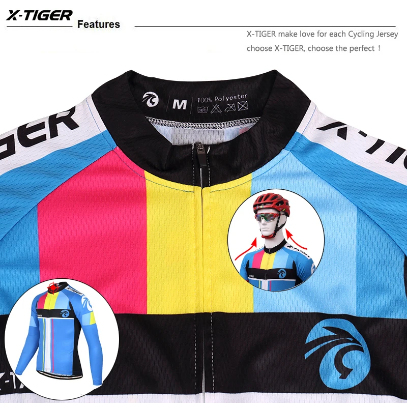 Мужская велосипедная Футболка X-Tiger из полиэстера, Ropa Ciclismo, одежда для горного велосипеда, спортивная одежда с длинным рукавом, одежда для велоспорта