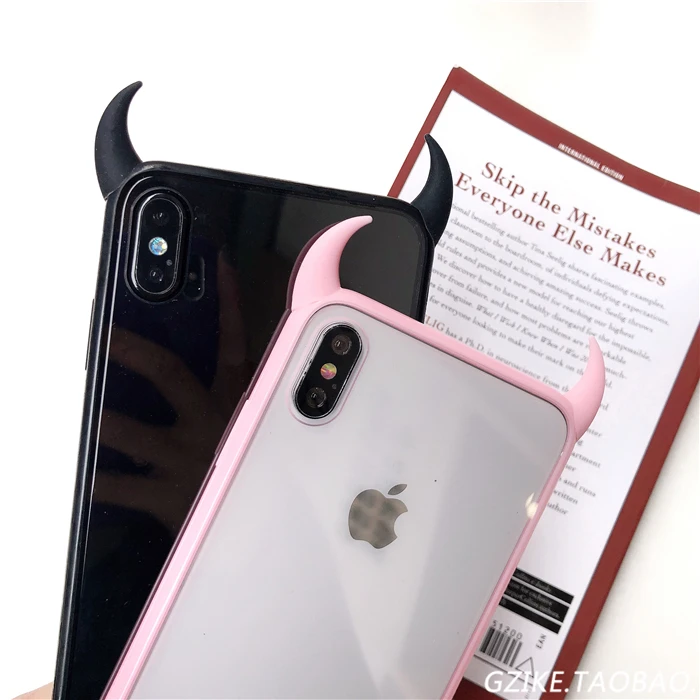 3D роскошный чехол для телефона Devil Horns для iPhone 6 6Plus 6s 6Plus 7 7Plus 8 8Plus X XR XS Max милый черный красный акриловый чехол