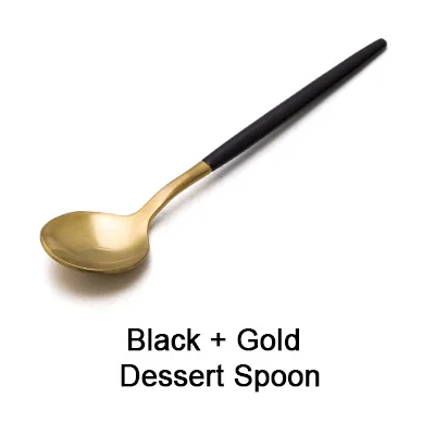 Столовые приборы из нержавеющей стали, благородная вилка, нож, десерт, столовая посуда, посуда, золото, серебро, черный, кофе - Цвет: G-B dessert spoon