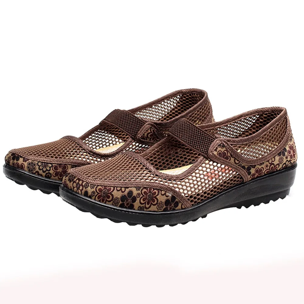 YOUYEDIAN/Женская сетчатая обувь; повседневная обувь в национальном стиле на каблуке с дышащей сеткой; chaussure femmezapatos de mujer tacon;# a25 - Цвет: Coffee