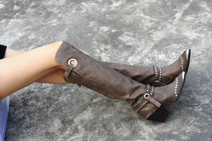 Choudory/сапоги из натуральной кожи наивысшего качества с молнией сзади; пикантные сапоги до колена с острым носком; мотоботы; ковбойские сапоги; женская обувь - Цвет: as picture