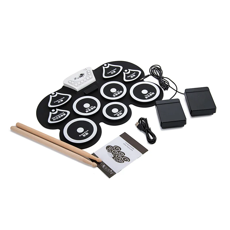 Электронный рулонный барабан Pad Kit Портативный Силиконовый складной с деревянной